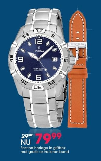 Aanbiedingen Festina horloge in giftbox met gratis extra leren band - Festina - Geldig van 05/12/2016 tot 31/12/2016 bij Lucardi