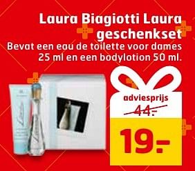 Aanbiedingen Laura biagiotti laura geschenkset bevat een eau de toilette voor dames en een bodylotion - Laura Biagiotti   - Geldig van 29/11/2016 tot 04/12/2016 bij Trekpleister