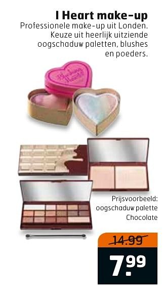 Aanbiedingen I heart make-up oogschaduw palette chocolate - Huismerk - Trekpleister - Geldig van 29/11/2016 tot 04/12/2016 bij Trekpleister