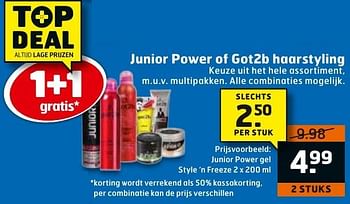 Aanbiedingen Junior power of got2b haarstyling - Huismerk - Trekpleister - Geldig van 29/11/2016 tot 04/12/2016 bij Trekpleister
