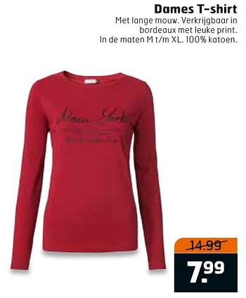 Aanbiedingen Dames t-shirt - Huismerk - Trekpleister - Geldig van 29/11/2016 tot 04/12/2016 bij Trekpleister
