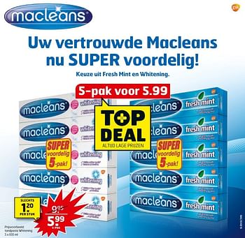 Aanbiedingen Macleans tandpasta whitening - Macleans - Geldig van 29/11/2016 tot 04/12/2016 bij Trekpleister