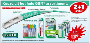 Aanbiedingen Gum soft-picks advanced regular, flosbrush en ragers - GUM - Geldig van 29/11/2016 tot 04/12/2016 bij Trekpleister