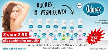 Aanbiedingen Odorex deospray sweet roses - Odorex - Geldig van 29/11/2016 tot 04/12/2016 bij Trekpleister