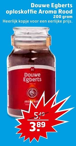 Aanbiedingen Douwe egberts oploskoffie aroma rood - Douwe Egberts - Geldig van 29/11/2016 tot 04/12/2016 bij Trekpleister