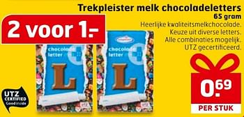 Aanbiedingen Trekpleister melk chocoladeletters - Huismerk - Trekpleister - Geldig van 29/11/2016 tot 04/12/2016 bij Trekpleister