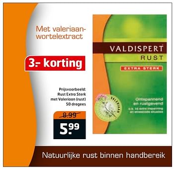 Aanbiedingen Rust extra sterk met valeriaan (rust) - Valdispert - Geldig van 29/11/2016 tot 04/12/2016 bij Trekpleister