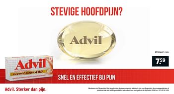 Aanbiedingen Stevige hoofdpijn - Advil - Geldig van 29/11/2016 tot 04/12/2016 bij Trekpleister