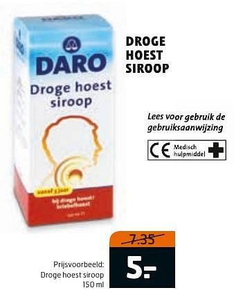 Aanbiedingen Droge hoest siroop - Daro - Geldig van 29/11/2016 tot 04/12/2016 bij Trekpleister