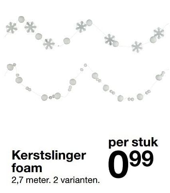 Aanbiedingen Kerstslinger foam - Huismerk - Zeeman  - Geldig van 26/11/2016 tot 02/12/2016 bij Zeeman