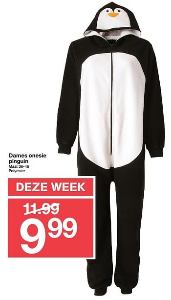 Aanbiedingen Dames onesie pinguin - Huismerk - Zeeman  - Geldig van 26/11/2016 tot 02/12/2016 bij Zeeman