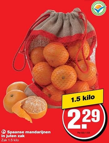 Aanbiedingen Spaanse mandarijnen in juten zak - Huismerk - Hoogvliet - Geldig van 30/11/2016 tot 06/12/2016 bij Hoogvliet