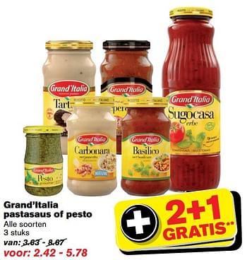 Aanbiedingen Grand`italia pastasaus of pesto - grand’italia - Geldig van 30/11/2016 tot 06/12/2016 bij Hoogvliet