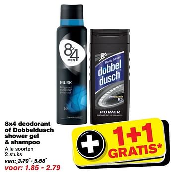 Aanbiedingen 8x4 deodorant of dobbeldusch shower gel + shampoo - 8x4 - Geldig van 30/11/2016 tot 06/12/2016 bij Hoogvliet