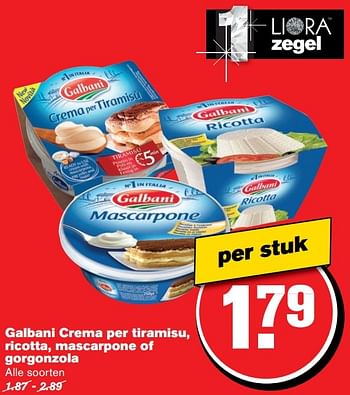Aanbiedingen Galbani crema per tiramisu, ricotta, mascarpone of gorgonzola - Galbani - Geldig van 30/11/2016 tot 06/12/2016 bij Hoogvliet