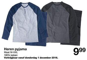 Aanbiedingen Heren pyjama - Huismerk - Zeeman  - Geldig van 26/11/2016 tot 02/12/2016 bij Zeeman