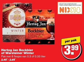 Aanbiedingen Hertog jan bockbier of warsteiner winter - Hertog Jan - Geldig van 30/11/2016 tot 06/12/2016 bij Hoogvliet