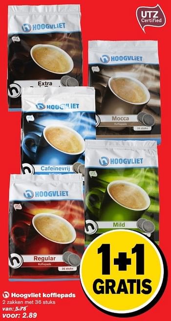 Aanbiedingen Hoogvliet koffiepads - Huismerk - Hoogvliet - Geldig van 30/11/2016 tot 06/12/2016 bij Hoogvliet