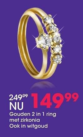 Aanbiedingen Gouden 2 in 1 ring met zirkonia - Huismerk - Lucardi - Geldig van 05/12/2016 tot 31/12/2016 bij Lucardi