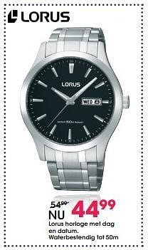 Aanbiedingen Lorus horloge met dag en datum. waterbestendig tot 50m - Lorus - Geldig van 05/12/2016 tot 31/12/2016 bij Lucardi