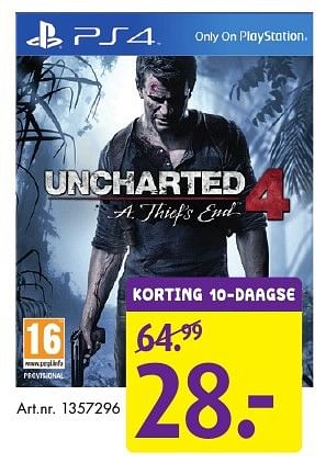Aanbiedingen Uncharted 4 - Naughty Dog - Geldig van 29/11/2016 tot 11/12/2016 bij Bart Smit