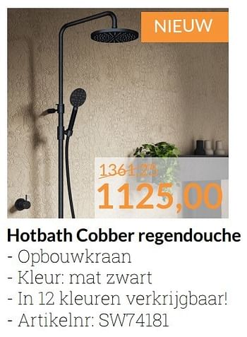 Aanbiedingen Hotbath cobber regendouche - Hotbath - Geldig van 01/12/2016 tot 31/12/2016 bij Sanitairwinkel