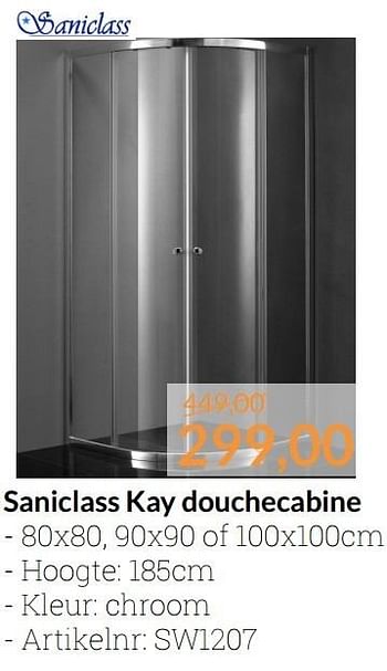 Aanbiedingen Saniclass kay douchecabine - Saniclass - Geldig van 01/12/2016 tot 31/12/2016 bij Sanitairwinkel