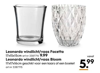 Aanbiedingen Leonardo windlicht-vaas bloom - Huismerk - Blokker - Geldig van 29/11/2016 tot 07/12/2016 bij Blokker