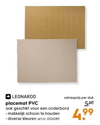 Aanbiedingen Placemat pvc - Leonardo - Geldig van 29/11/2016 tot 07/12/2016 bij Blokker