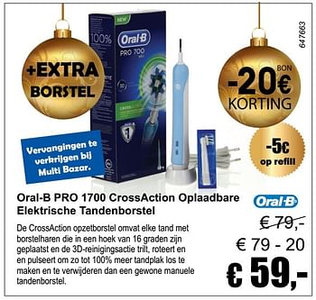 Aanbiedingen Oral-b pro 1700 crossaction oplaadbare elektrische tandenborstel - Oral-B - Geldig van 04/12/2016 tot 08/01/2017 bij Multi Bazar