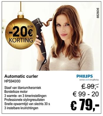 Aanbiedingen Philips automatic curler hps940-00 - Philips - Geldig van 04/12/2016 tot 08/01/2017 bij Multi Bazar