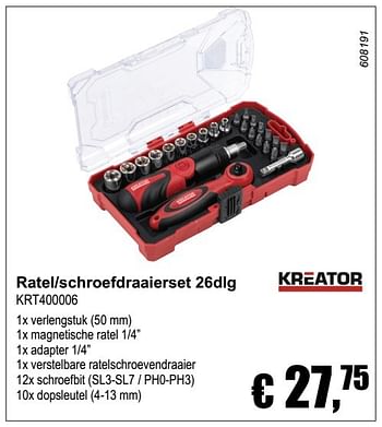 Aanbiedingen Kreator ratel-schroefdraaierset 26dlg krt400006 - Kreator - Geldig van 04/12/2016 tot 08/01/2017 bij Multi Bazar