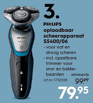 Aanbiedingen Philips oplaadbaar scheerapparaat s5400-06 - Philips - Geldig van 29/11/2016 tot 07/12/2016 bij Blokker