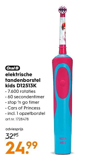 Aanbiedingen Oral-b elektrische tandenborstel kids d12513k - Oral-B - Geldig van 29/11/2016 tot 07/12/2016 bij Blokker