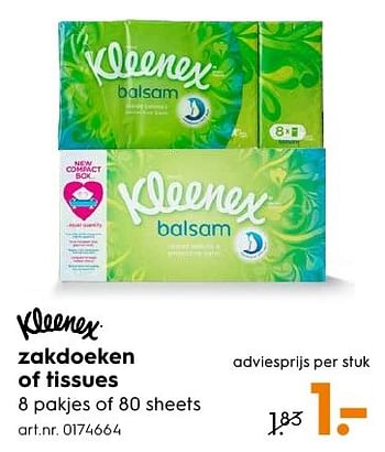 Aanbiedingen Zakdoeken of tissues - Kleenex - Geldig van 29/11/2016 tot 07/12/2016 bij Blokker