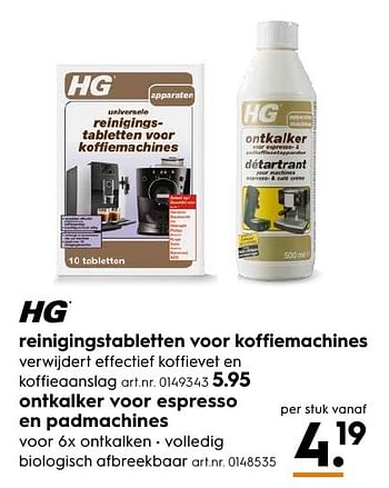 Aanbiedingen Ontkalker voor espresso en padmachines - HG - Geldig van 29/11/2016 tot 07/12/2016 bij Blokker