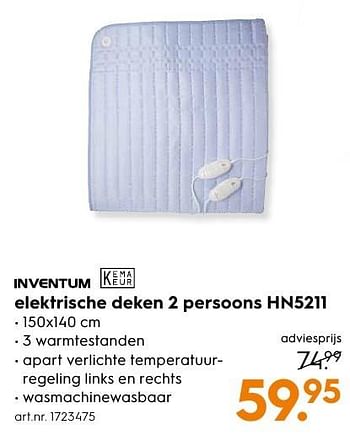 Aanbiedingen Inventum elektrische deken 2 persoons hn5211 - Inventum - Geldig van 29/11/2016 tot 07/12/2016 bij Blokker