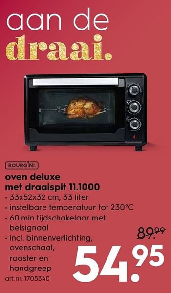Aanbiedingen Bourgini oven deluxe met draaispit 11.1000 - Bourgini - Geldig van 29/11/2016 tot 07/12/2016 bij Blokker