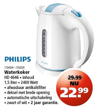 Aanbiedingen Philips waterkoker hd 4646 - Philips - Geldig van 01/12/2016 tot 24/12/2016 bij Marskramer