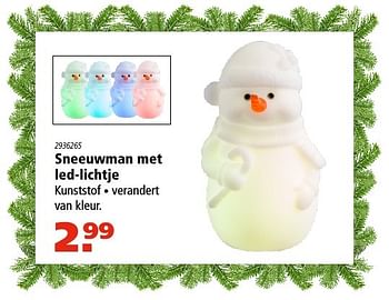 Aanbiedingen Sneeuwman met led-lichtje - Huismerk - Marskramer - Geldig van 01/12/2016 tot 24/12/2016 bij Marskramer