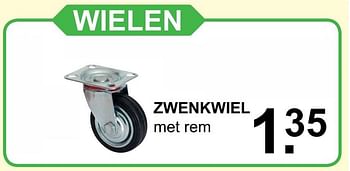 Aanbiedingen Zwenkwiel met rem - Huismerk - Van Cranenbroek - Geldig van 04/12/2016 tot 24/12/2016 bij Van Cranenbroek