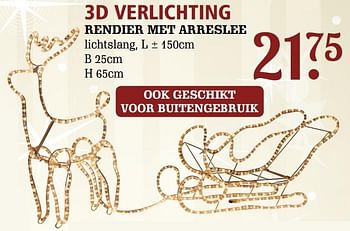 Aanbiedingen 3d verlichting rendier met arreslee - Huismerk - Van Cranenbroek - Geldig van 04/12/2016 tot 24/12/2016 bij Van Cranenbroek