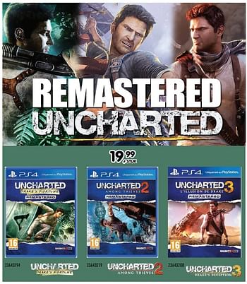 Aanbiedingen Remastered uncharted - Sony Computer Entertainment Europe - Geldig van 06/12/2016 tot 10/01/2017 bij Supra Bazar
