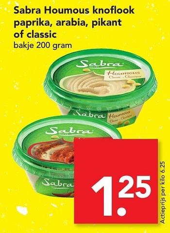 Aanbiedingen Sabra houmous knoflook paprika, arabia, pikant of classic - Sabra - Geldig van 04/12/2016 tot 10/12/2016 bij Deen Supermarkten