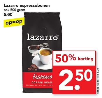 Aanbiedingen Lazarro espressobonen - Lazarro - Geldig van 04/12/2016 tot 10/12/2016 bij Deen Supermarkten
