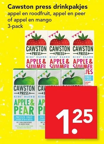 Aanbiedingen Cawston press drinkpakjes appel en roodfruit, appel en peer of appel en mango - Cawston - Geldig van 04/12/2016 tot 10/12/2016 bij Deen Supermarkten