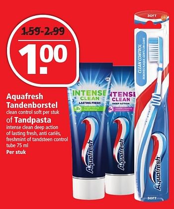 Aanbiedingen Aquafresh tandenborstel of tandpasta - Aquafresh - Geldig van 04/12/2016 tot 10/12/2016 bij Plus