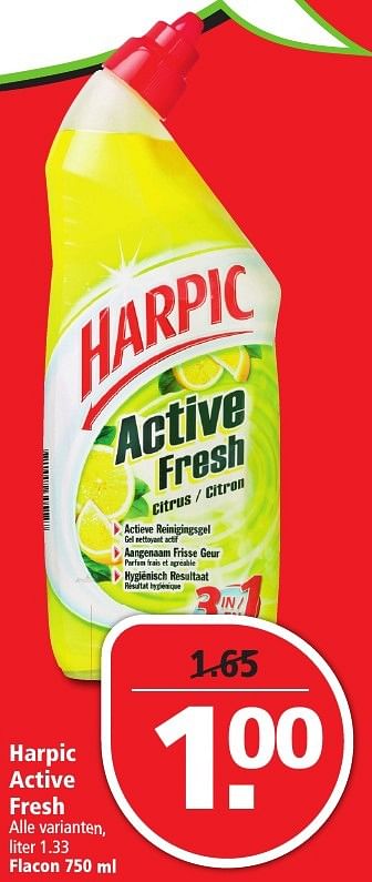 Aanbiedingen Harpic active fresh - Harpic - Geldig van 04/12/2016 tot 10/12/2016 bij Plus