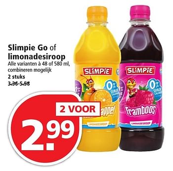Aanbiedingen Slimpie go of limonadesiroop - Slimpie - Geldig van 04/12/2016 tot 10/12/2016 bij Plus