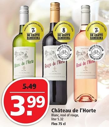 Aanbiedingen Château de l`horte blanc, rosé of rouge - Rode wijnen - Geldig van 04/12/2016 tot 10/12/2016 bij Plus